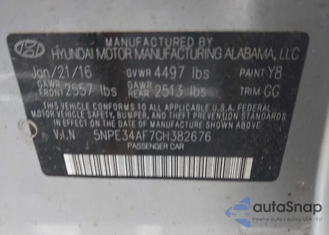 2016 Hyundai Sonata Sport/Limited z USA, uszkodzony, nr VIN 5NPE34AF7GH382676